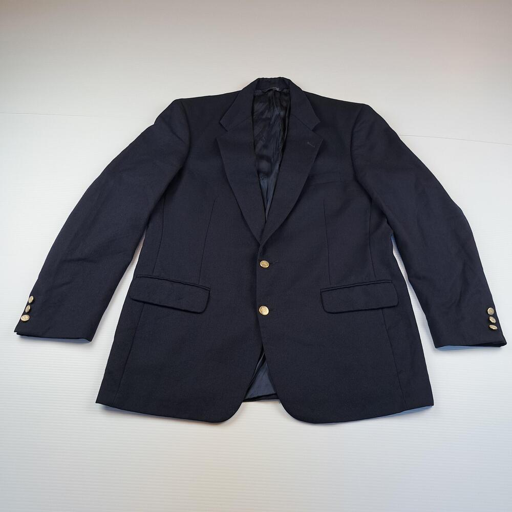 Vintage Burberrys Blazer Mens 44 Navy Wool Gold Button Sport Coat Made USA